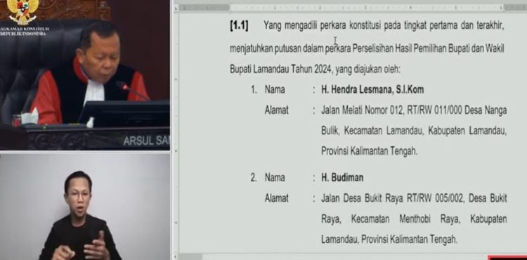 MK Tolak Seluruh Gugatan Pilkada Lamandau